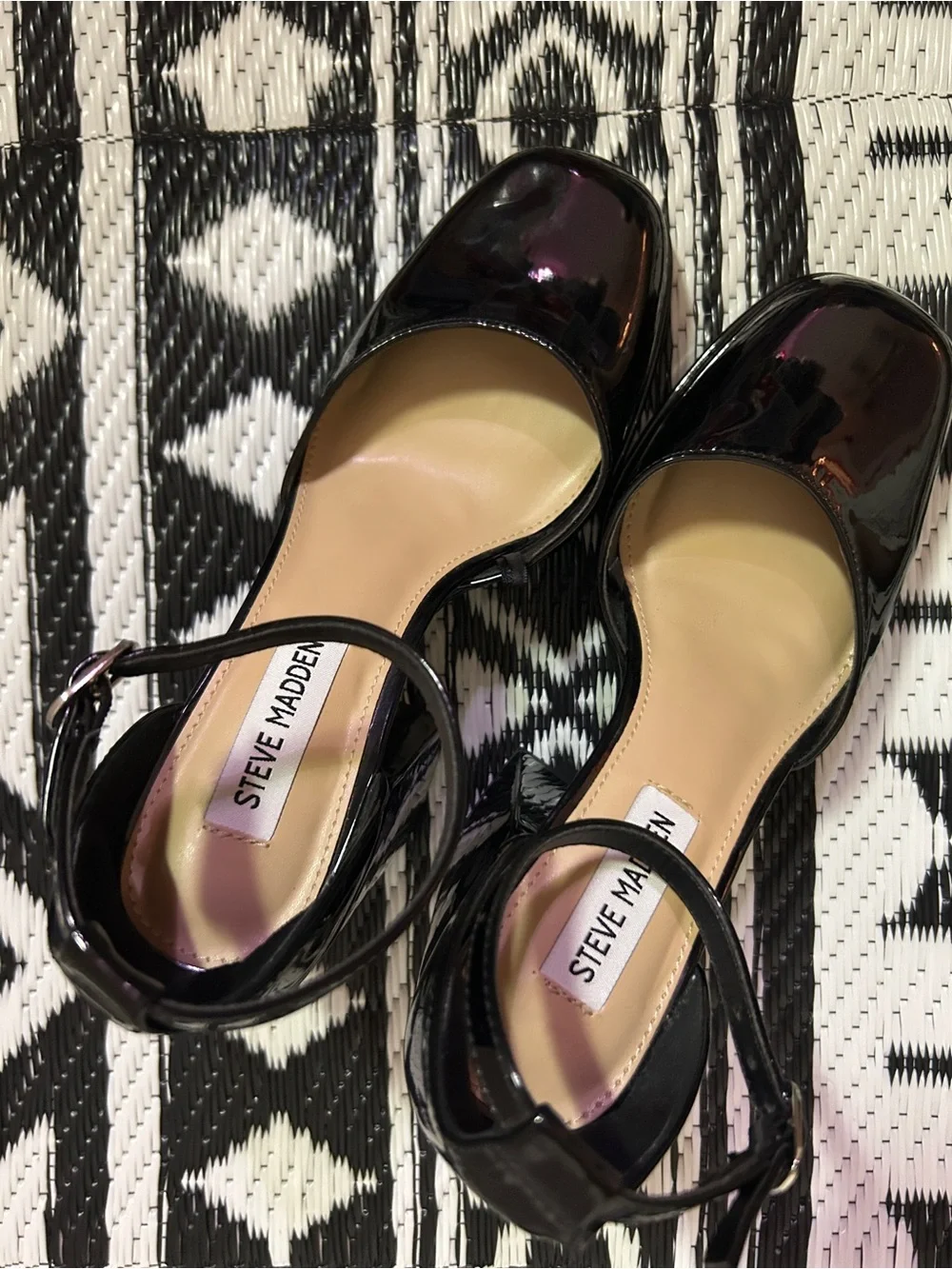 Steve Madden Black Patent Platform Block Heel Sandals